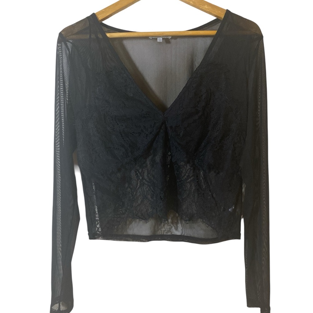 Charlotte Russe Black Sheer Lace Crop Top